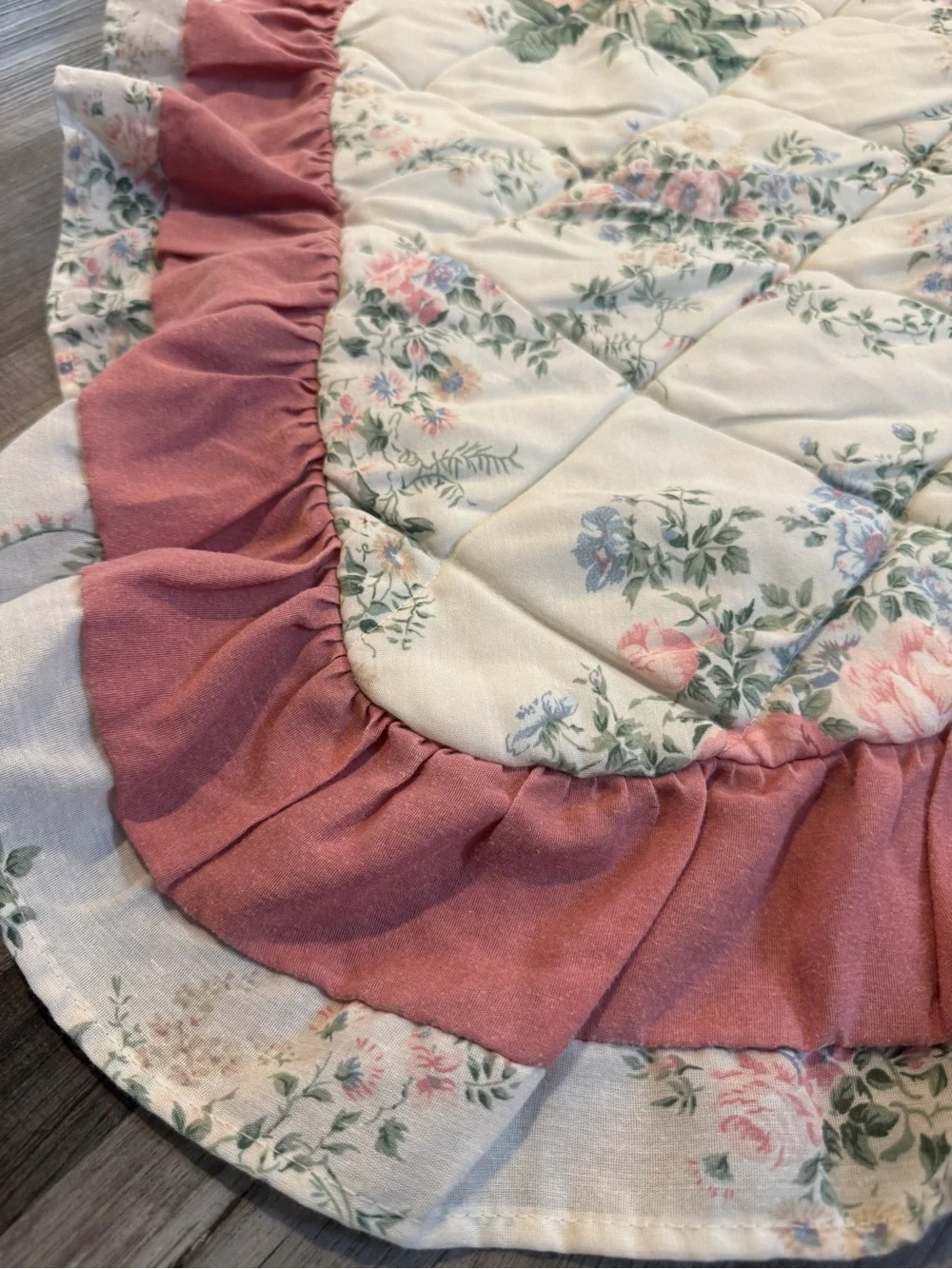 Vintage Style Floral Ruffle Quilted Pillow Sham Cottagecore - Standard Size